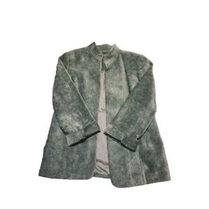 Vtg Koret Green Open Blazer Jacket  10 Velour Textured Long Sleeve Shoulder Pads